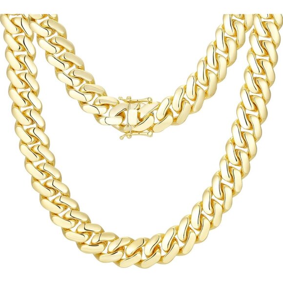Cuban Link Chain For Men 18k Gold Plated Solid Silver/Gold Chain Men Necklace 10